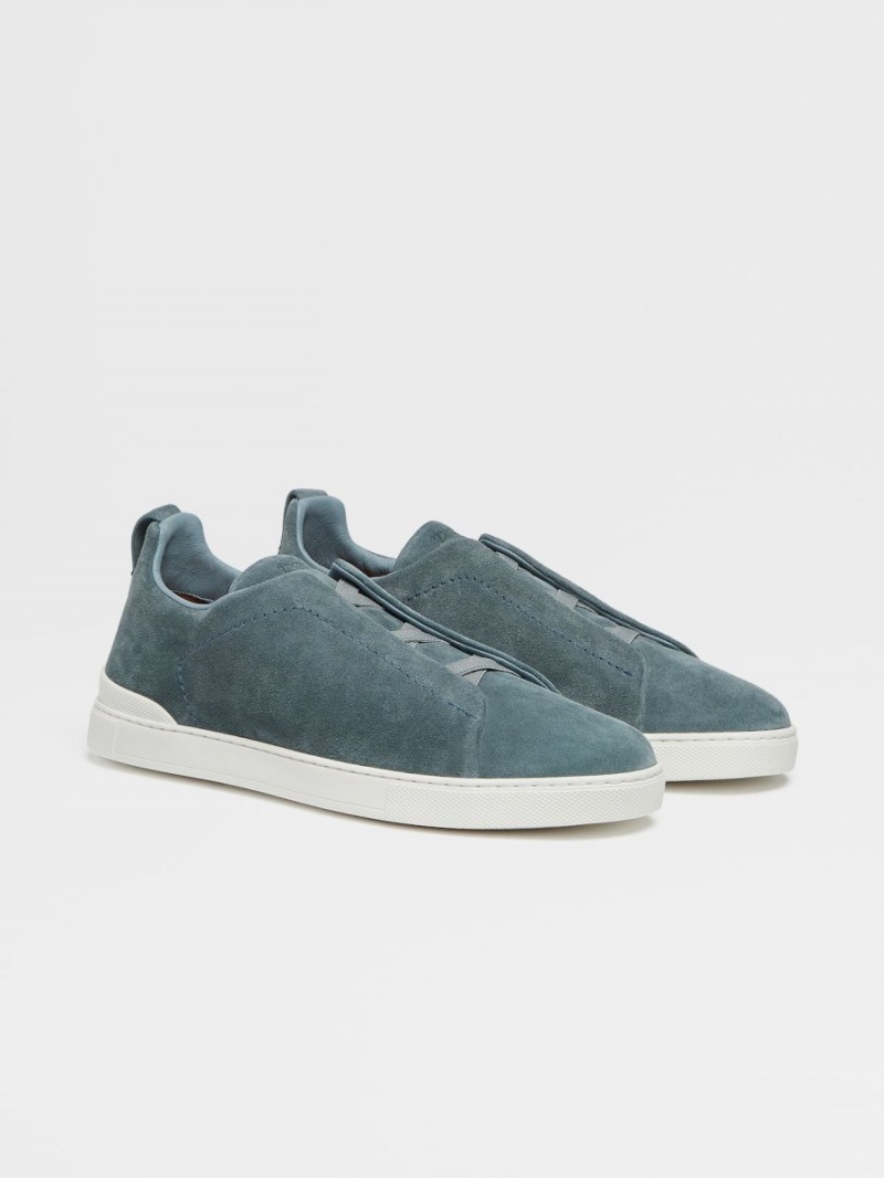 Light Blue Zegna Suede Triple Stitch Low Top Sneakers | BHSDTYF-18