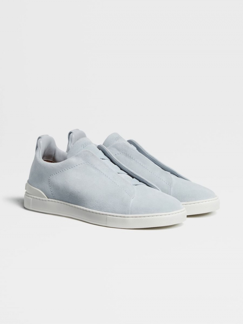 Light Blue Zegna Suede Triple Stitch Sneakers | KWYFNEX-46
