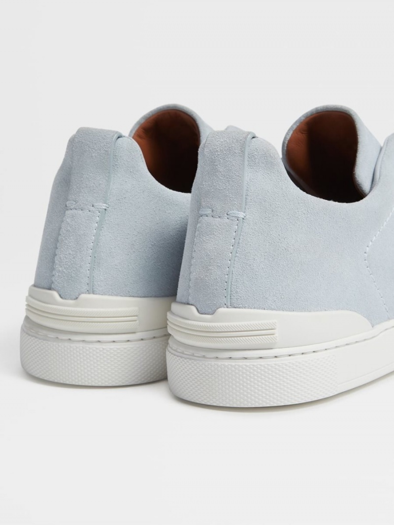 Light Blue Zegna Suede Triple Stitch Sneakers | KWYFNEX-46