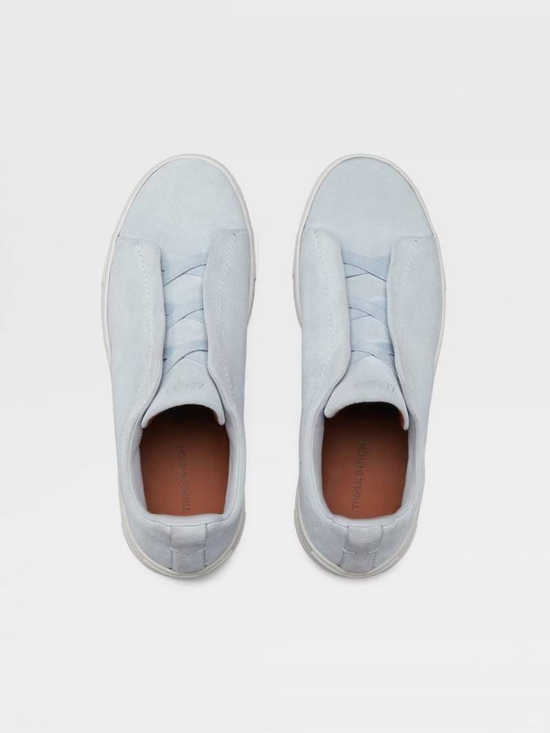 Light Blue Zegna Suede Triple Stitch Sneakers | KWYFNEX-46