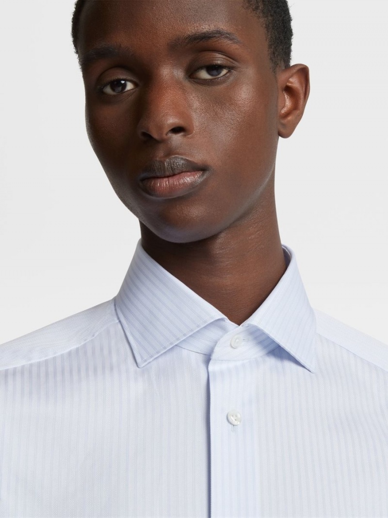 Light Blue / Blue Zegna Centoventimila Cotton Structured Micro-striped Shirt | GJDUBKS-97