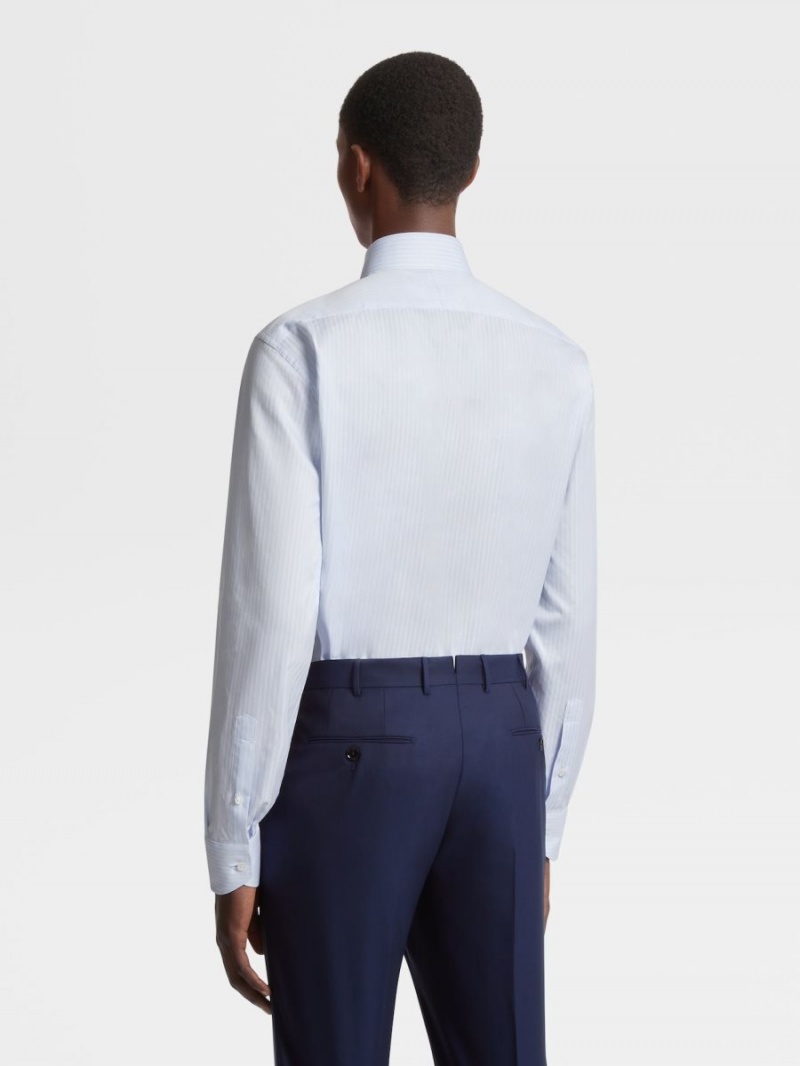 Light Blue / Blue Zegna Centoventimila Cotton Structured Micro-striped Shirt | GJDUBKS-97