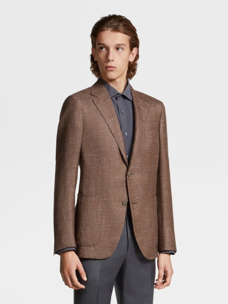 Light Brown / Orange Zegna Microstructure Wool Silk Linen Fairway Jacket | IJZFQAN-36