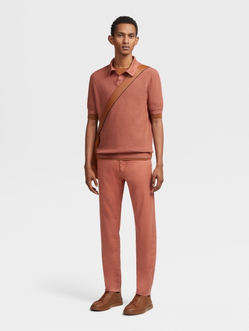 Light Burgundy Zegna Premium Cotton Polo Shirt | OXZISJD-40