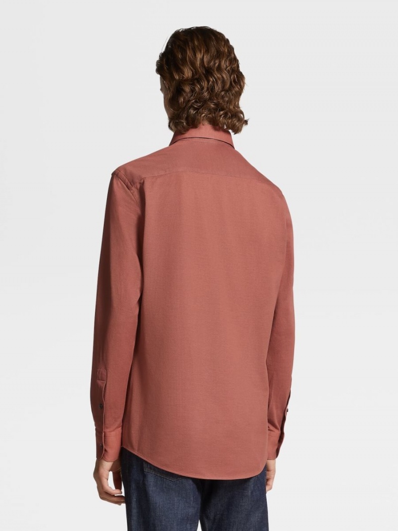 Light Burgundy Zegna Pure Cotton Jersey Long-sleeve Shirt | LJMEOVH-85