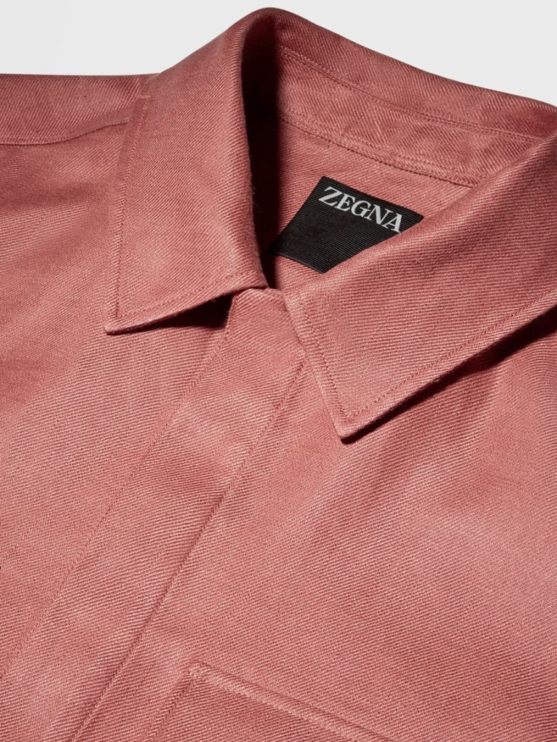Light Burgundy Zegna Pure Linen Overshirt | KMFGONH-69