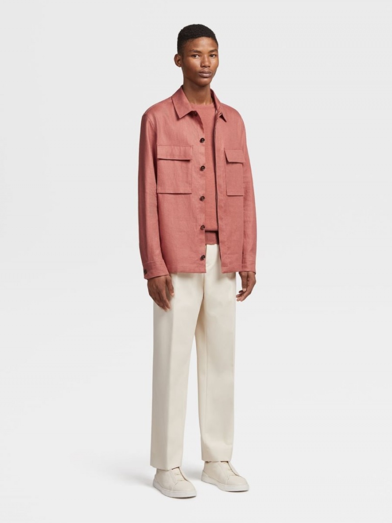 Light Burgundy Zegna Pure Linen Overshirt | KMFGONH-69