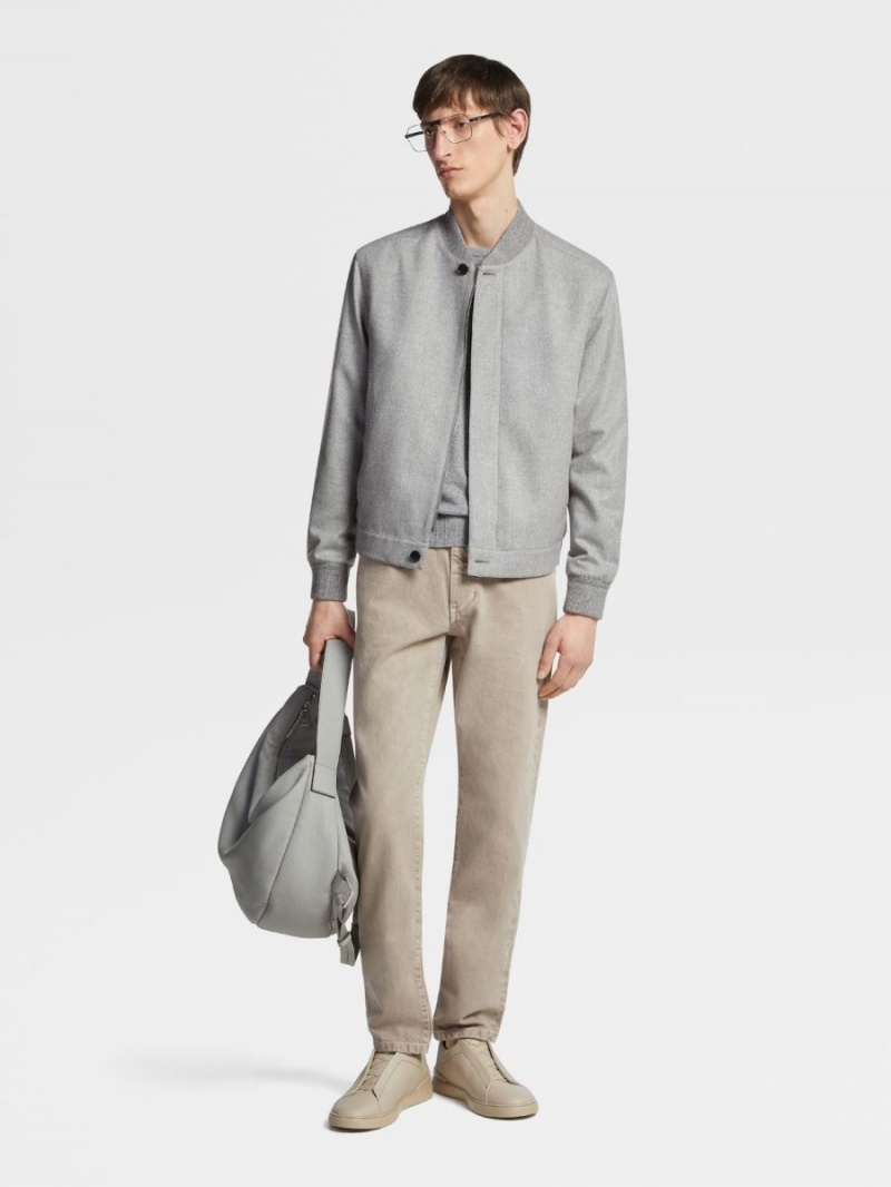 Light Grey Brown Zegna Marbled Cotton Roccia Jeans | QFMPNCA-02