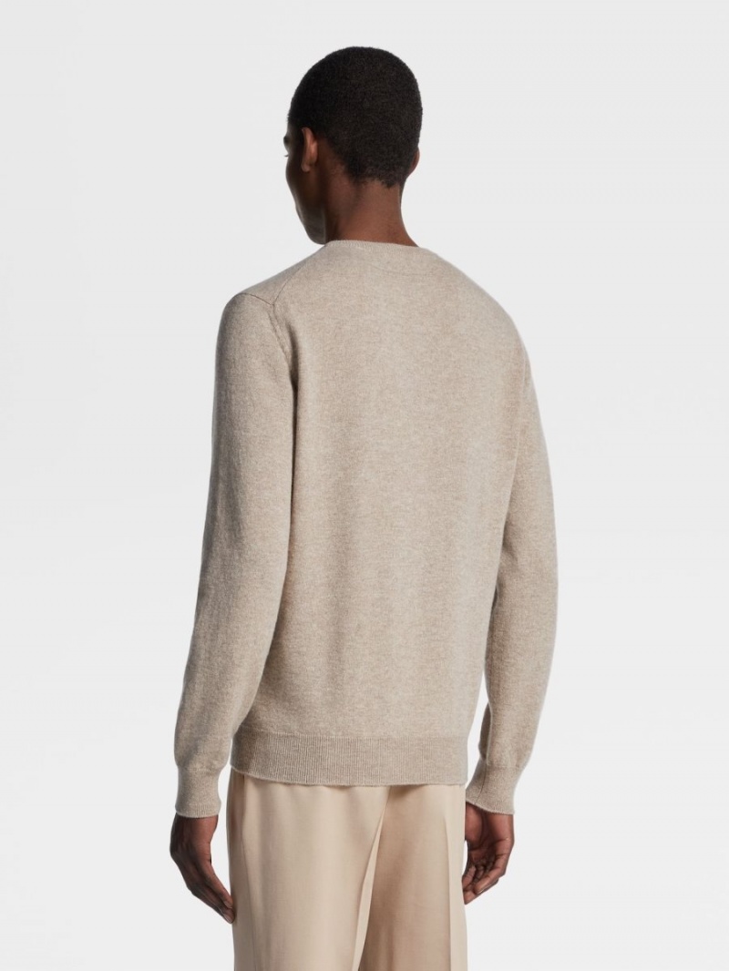Light Grey Brown Zegna Oasi Cashmere Crewneck | WSHZQAY-71