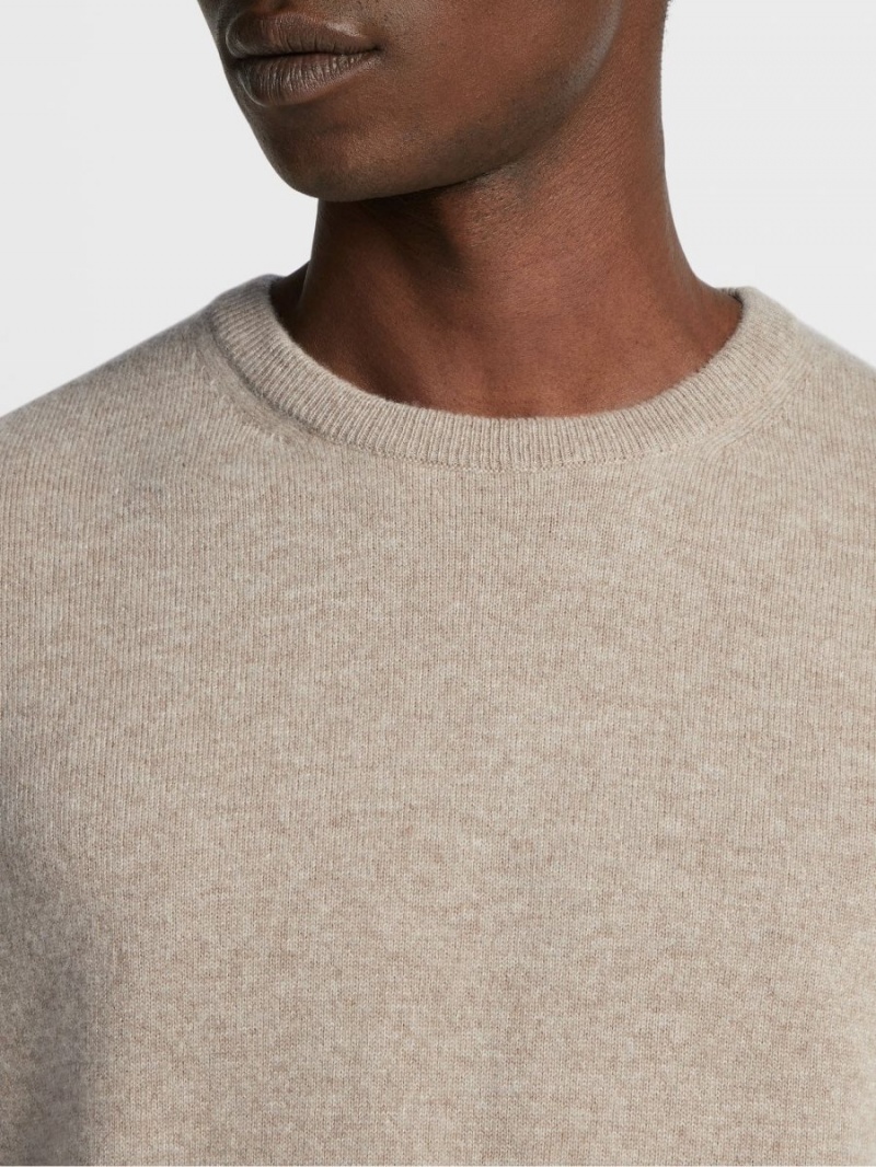 Light Grey Brown Zegna Oasi Cashmere Crewneck | WSHZQAY-71