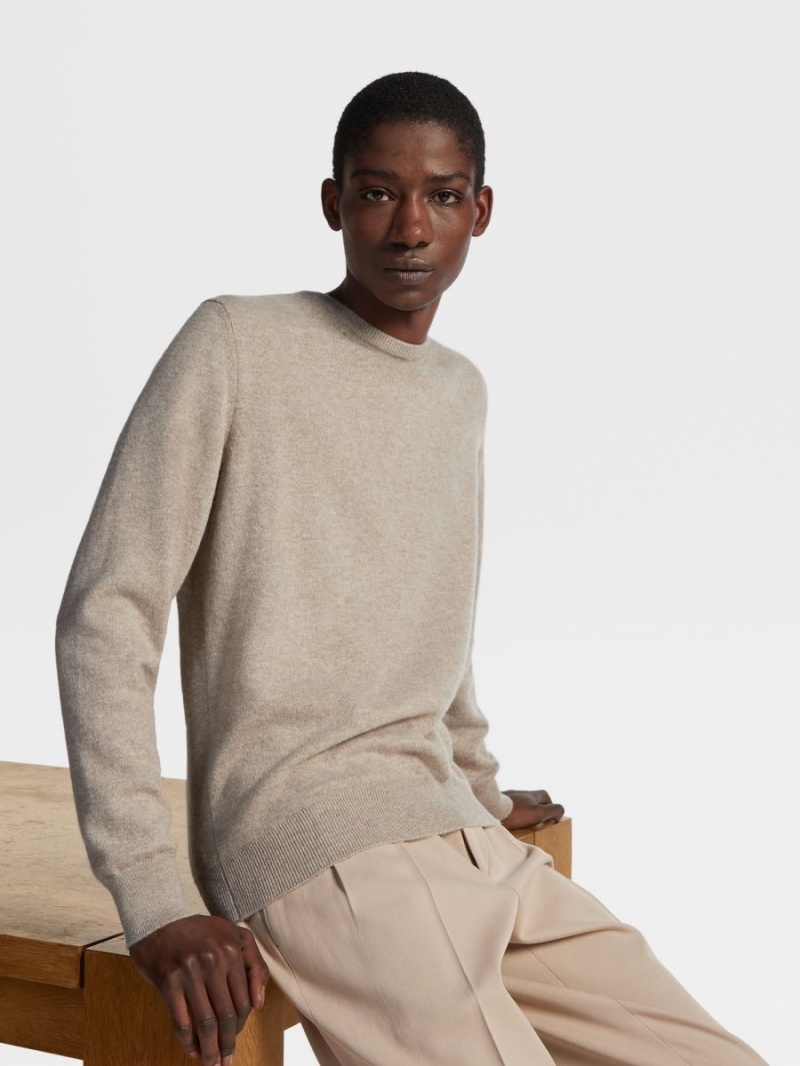 Light Grey Brown Zegna Oasi Cashmere Crewneck | WSHZQAY-71