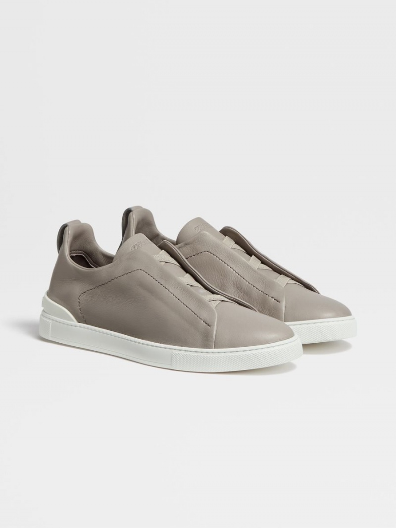 Light Grey Zegna Leather Triple Stitch Sneakers | DPFSLRK-70
