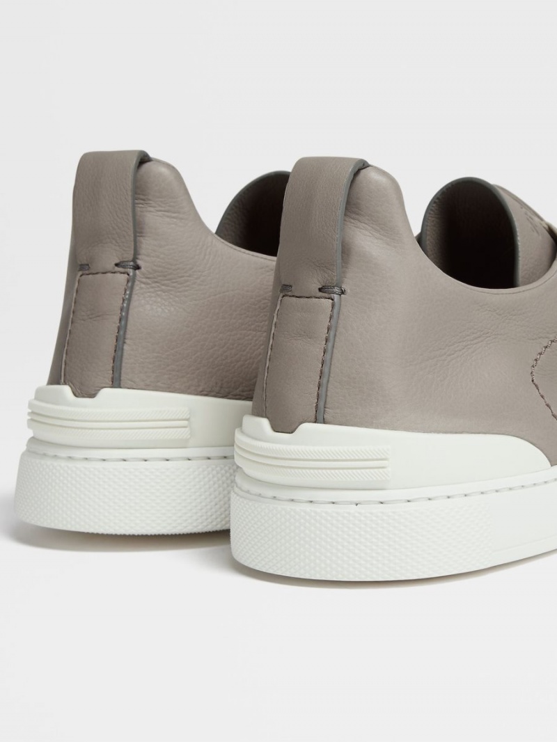 Light Grey Zegna Leather Triple Stitch Sneakers | DPFSLRK-70