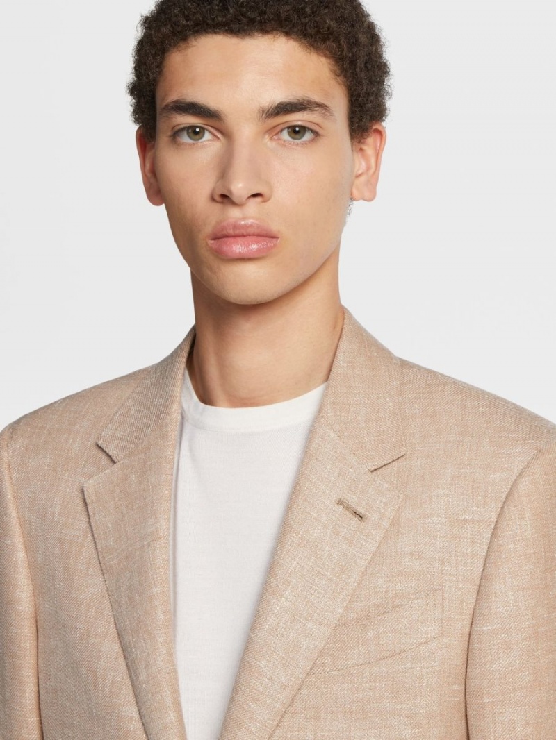 Light Orange Zegna Microstructured Crossover Linen And Wool Blend Fairway Jacket | QMRLSVZ-61