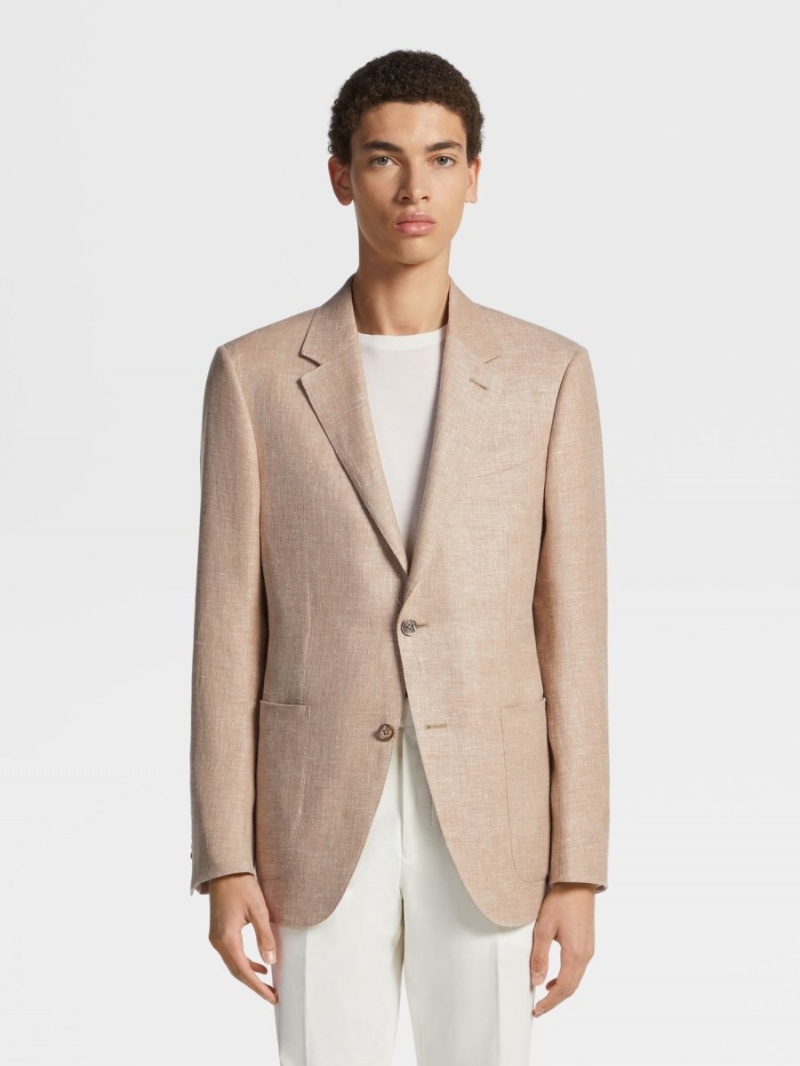 Light Orange Zegna Microstructured Crossover Linen And Wool Blend Fairway Jacket | QMRLSVZ-61