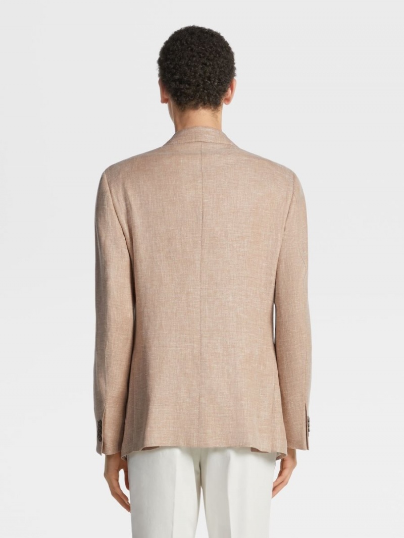 Light Orange Zegna Microstructured Crossover Linen And Wool Blend Fairway Jacket | QMRLSVZ-61