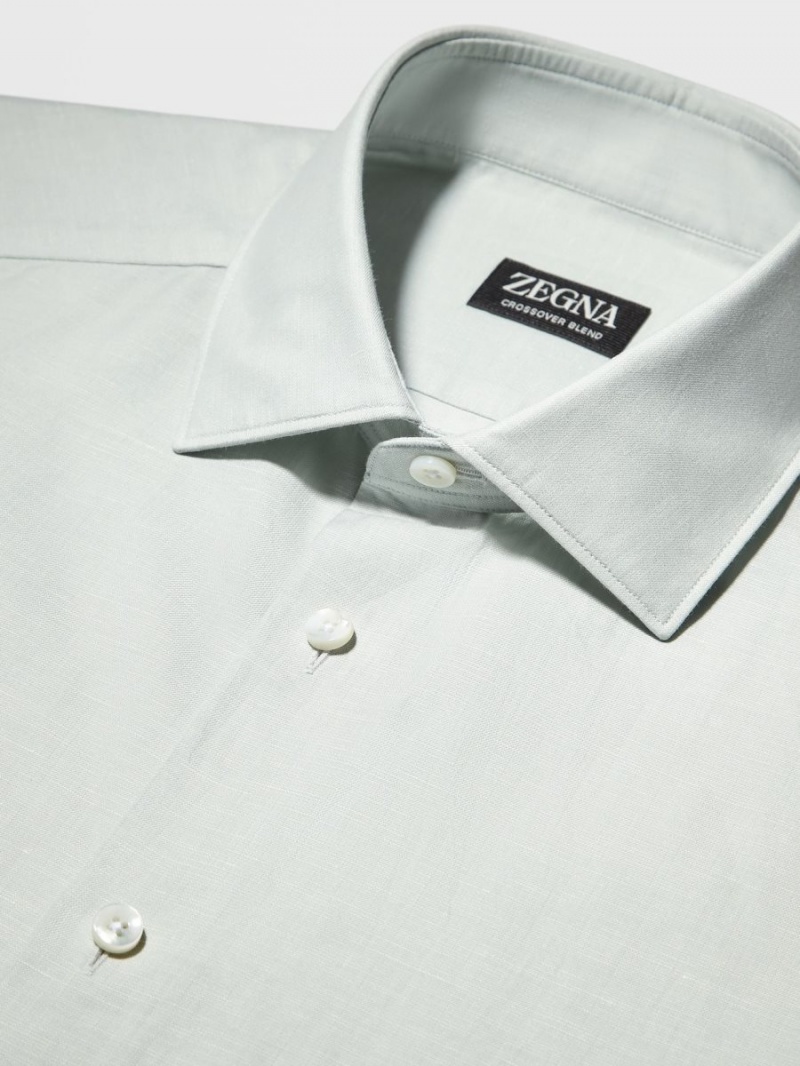 Light Turquoise Green Zegna Crossover Blend Cotton Linen And Silk Long-sleeve Tailoring Shirt | NOGVZLJ-83