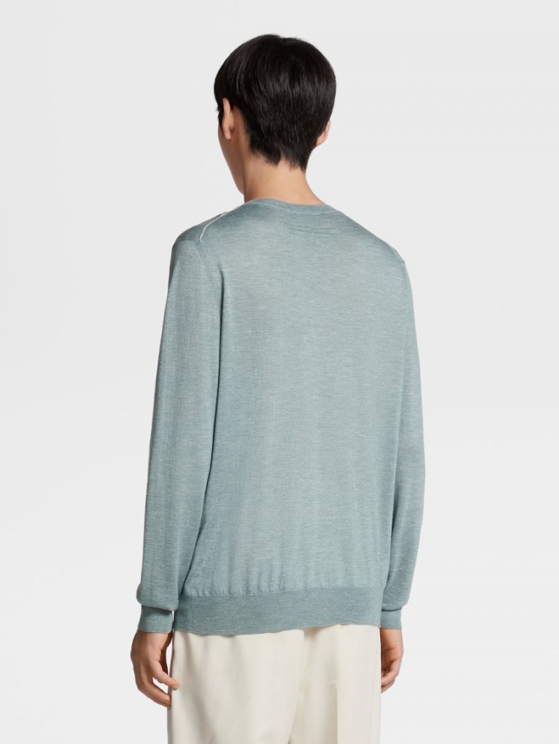 Light Turquoise Green Zegna Silk Cashmere And Linen Knit Crewneck | DYBAEVX-21