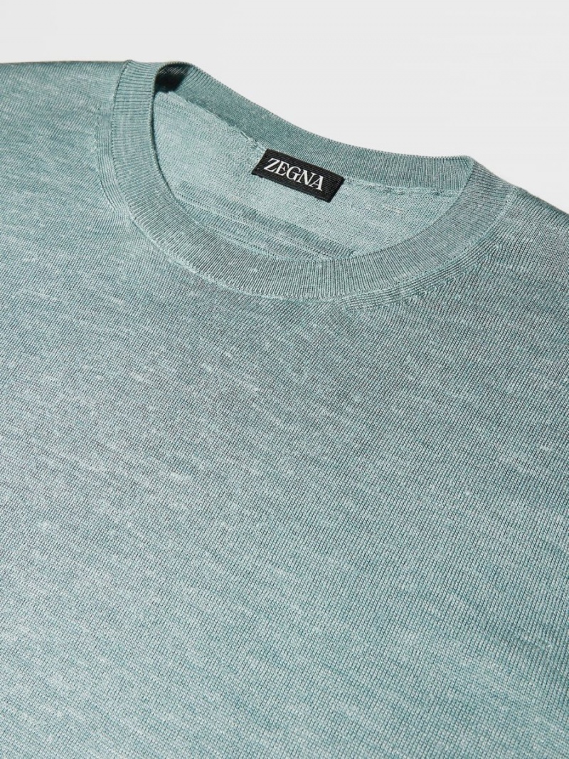 Light Turquoise Green Zegna Silk Cashmere And Linen Knit Crewneck | DYBAEVX-21