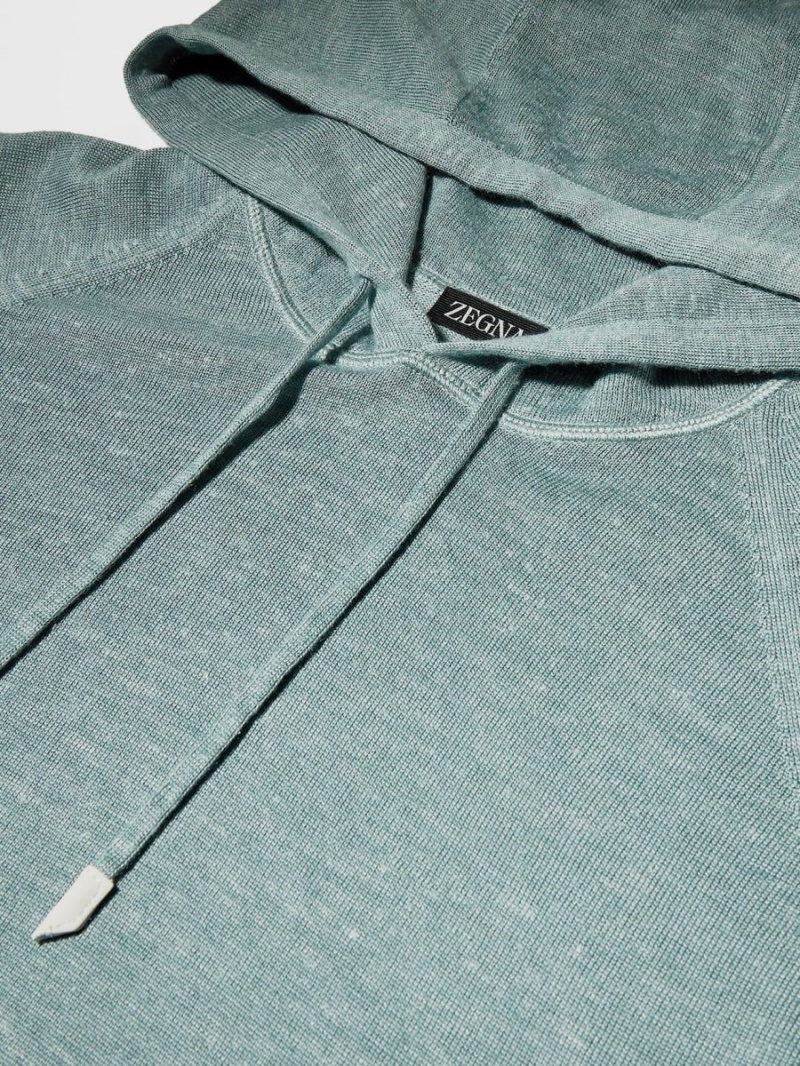 Light Turquoise Green Zegna Silk Cotton Cashmere And Linen Knit Hoodie | CNDTZQX-72