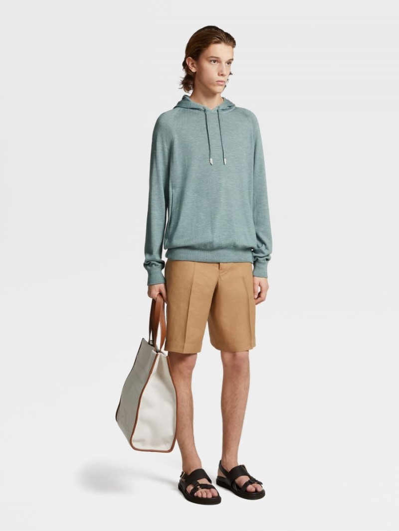 Light Turquoise Green Zegna Silk Cotton Cashmere And Linen Knit Hoodie | CNDTZQX-72