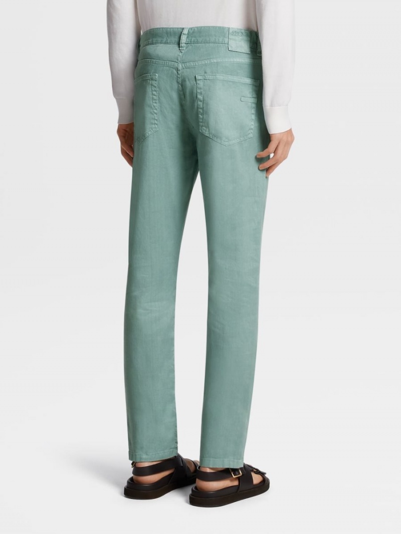 Light Turquoise Green Zegna Stretch Linen And Cotton Jeans | DRJMPYZ-81