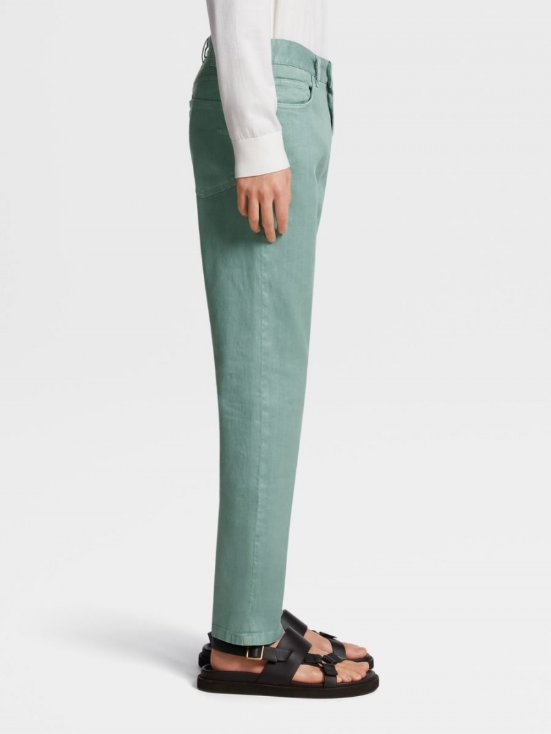 Light Turquoise Green Zegna Stretch Linen And Cotton Jeans | DRJMPYZ-81