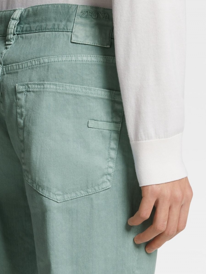 Light Turquoise Green Zegna Stretch Linen And Cotton Jeans | DRJMPYZ-81
