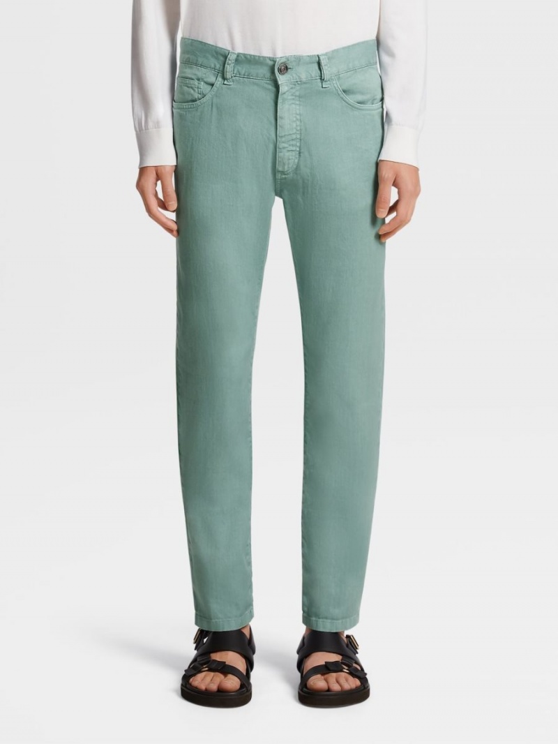 Light Turquoise Green Zegna Stretch Linen And Cotton Jeans | DRJMPYZ-81