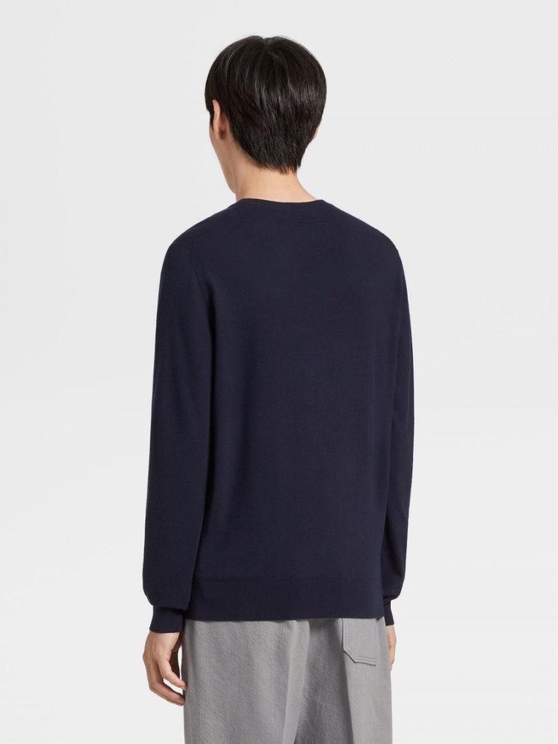 Navy Blue Zegna 12milmil12 Wool Crewneck | XQHYKGW-45