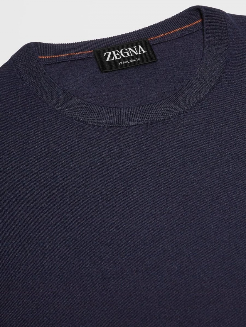Navy Blue Zegna 12milmil12 Wool Crewneck | XQHYKGW-45