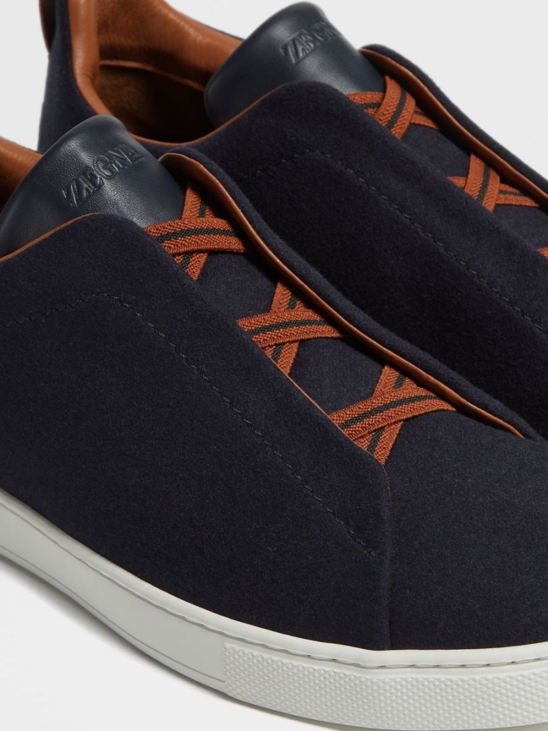 Navy Blue Zegna 14milmil14 Triple Stitch Sneakers | LBTFUWZ-74