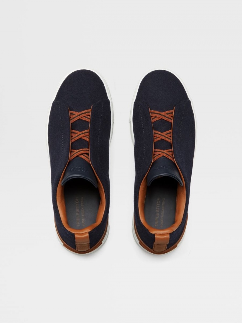 Navy Blue Zegna 14milmil14 Triple Stitch Sneakers | LBTFUWZ-74