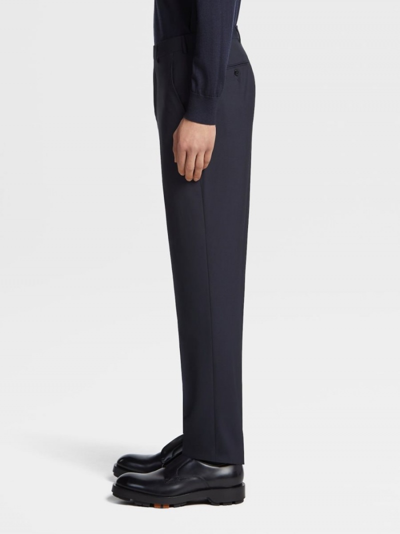 Navy Blue Zegna High Performance Wool Pants | RHNDQCU-05