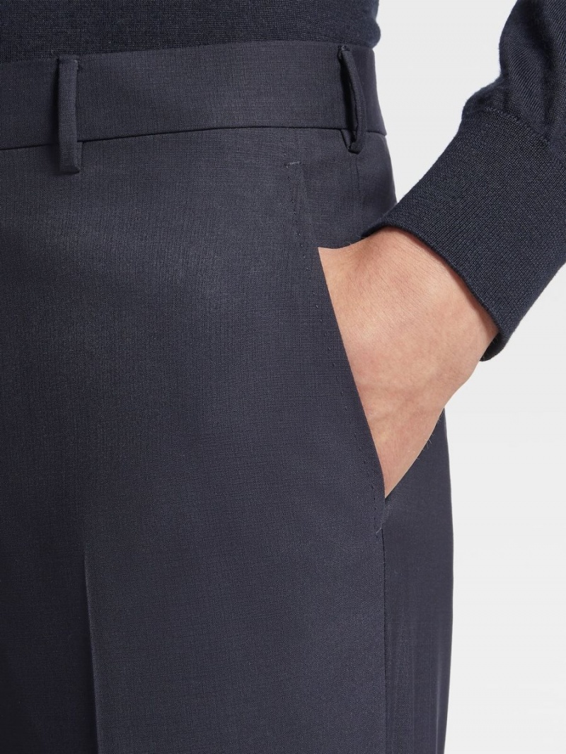 Navy Blue Zegna High Performance Wool Pants | RHNDQCU-05