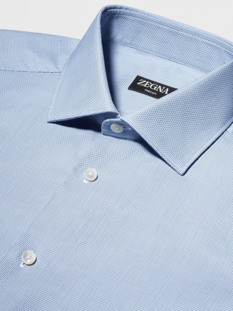 Navy Blue Zegna Micro-structured Trecapi Cotton Shirt | QBXUHCZ-90