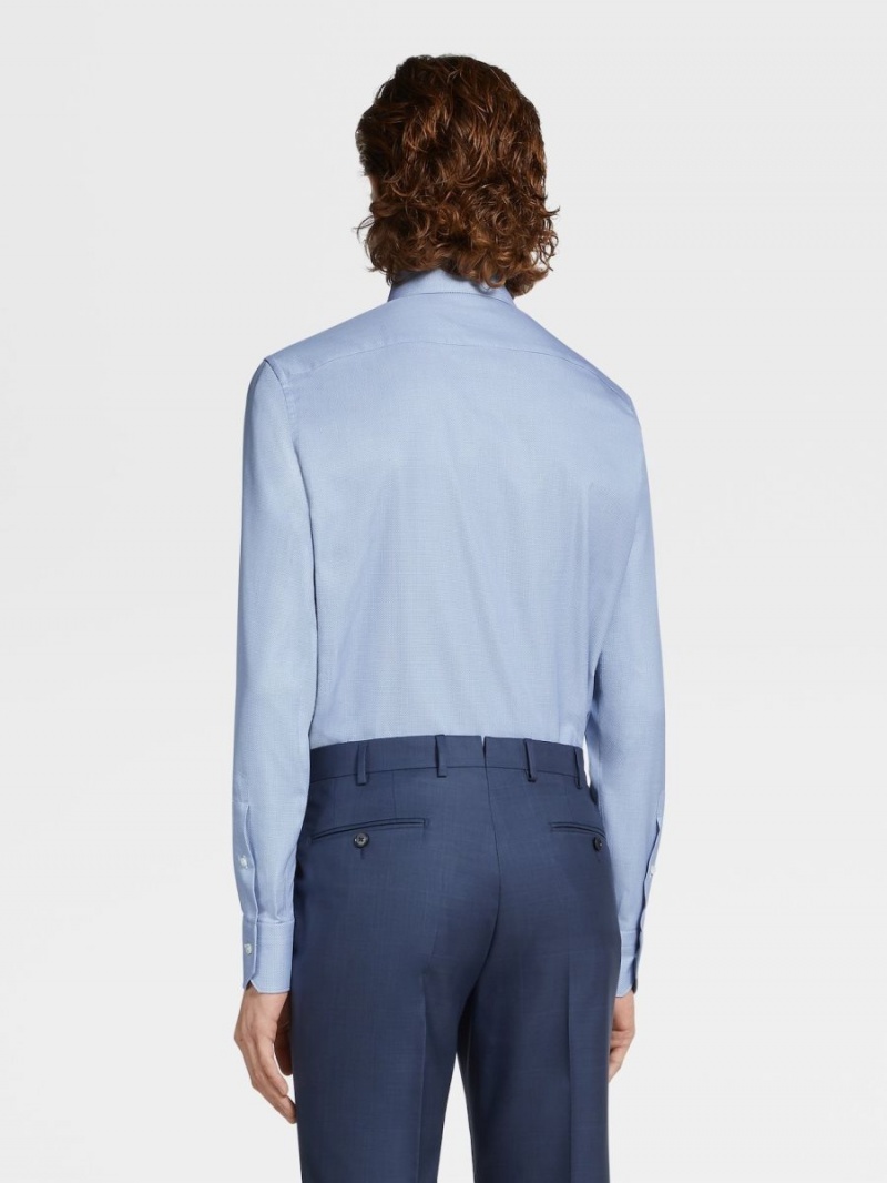 Navy Blue Zegna Micro-structured Trecapi Cotton Shirt | QBXUHCZ-90