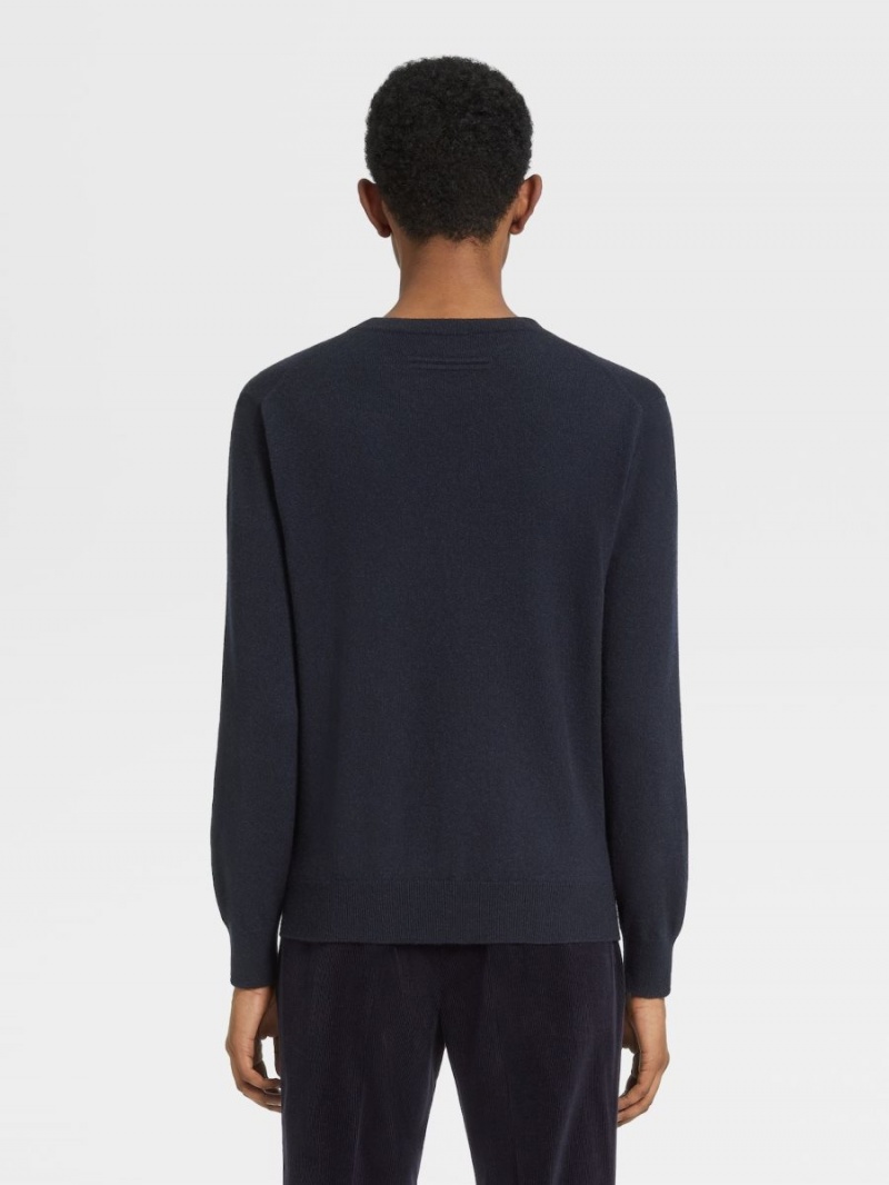 Navy Blue Zegna Oasi Cashmere Crewneck | KRHPMWO-59