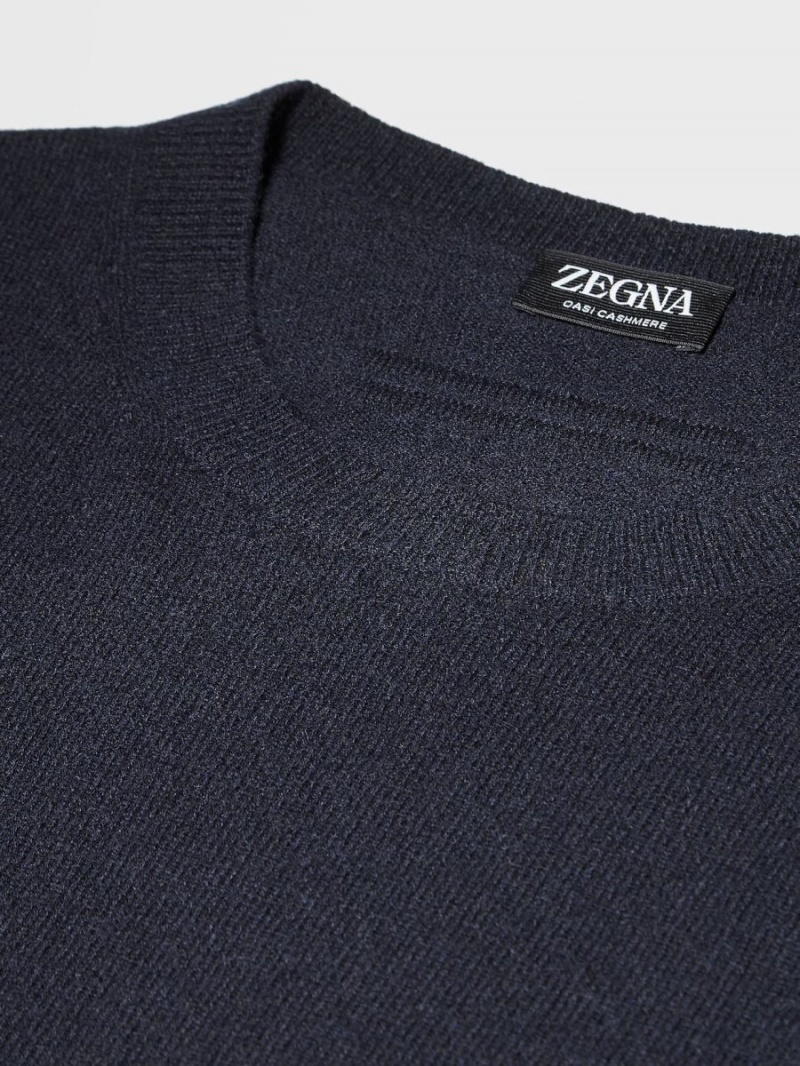 Navy Blue Zegna Oasi Cashmere Crewneck | KRHPMWO-59