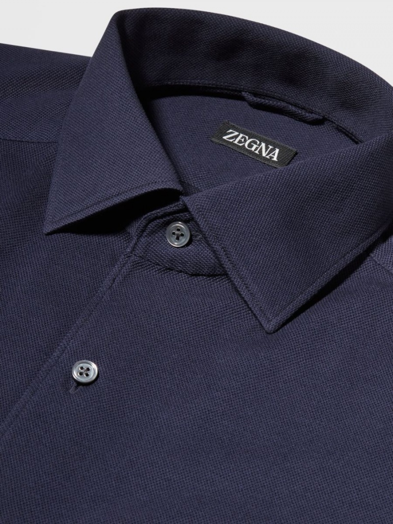 Navy Blue Zegna Pure Cotton Jersey Long-sleeve Shirt | VDAHLGE-58