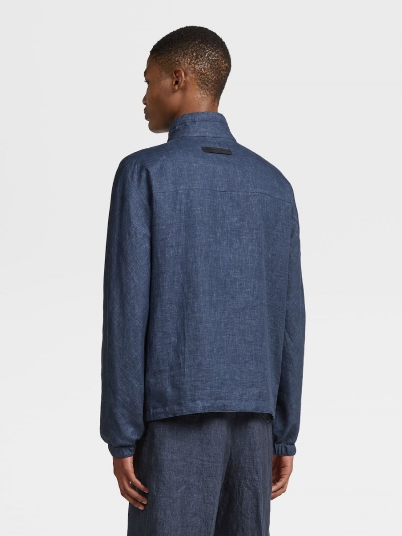 Navy Blue Zegna Pure Linen Blouson | NYVJUHC-95