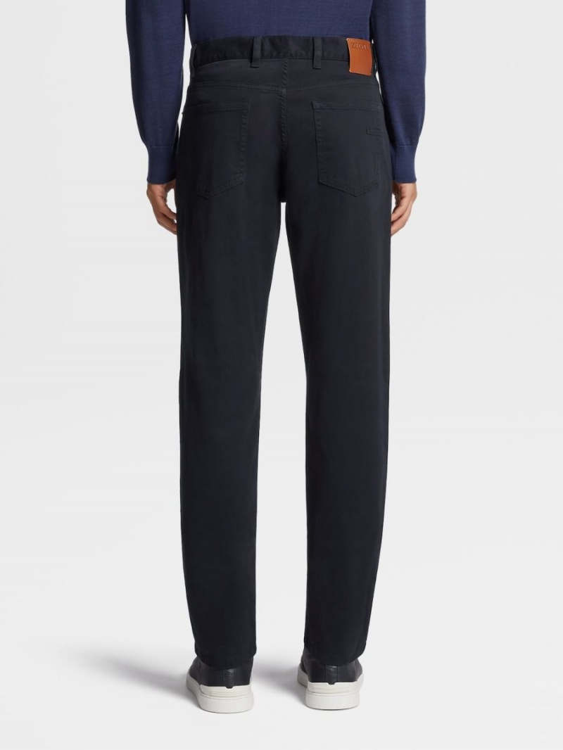 Navy Blue Zegna Stretch Cotton Roccia Jeans | EZTFBOA-54