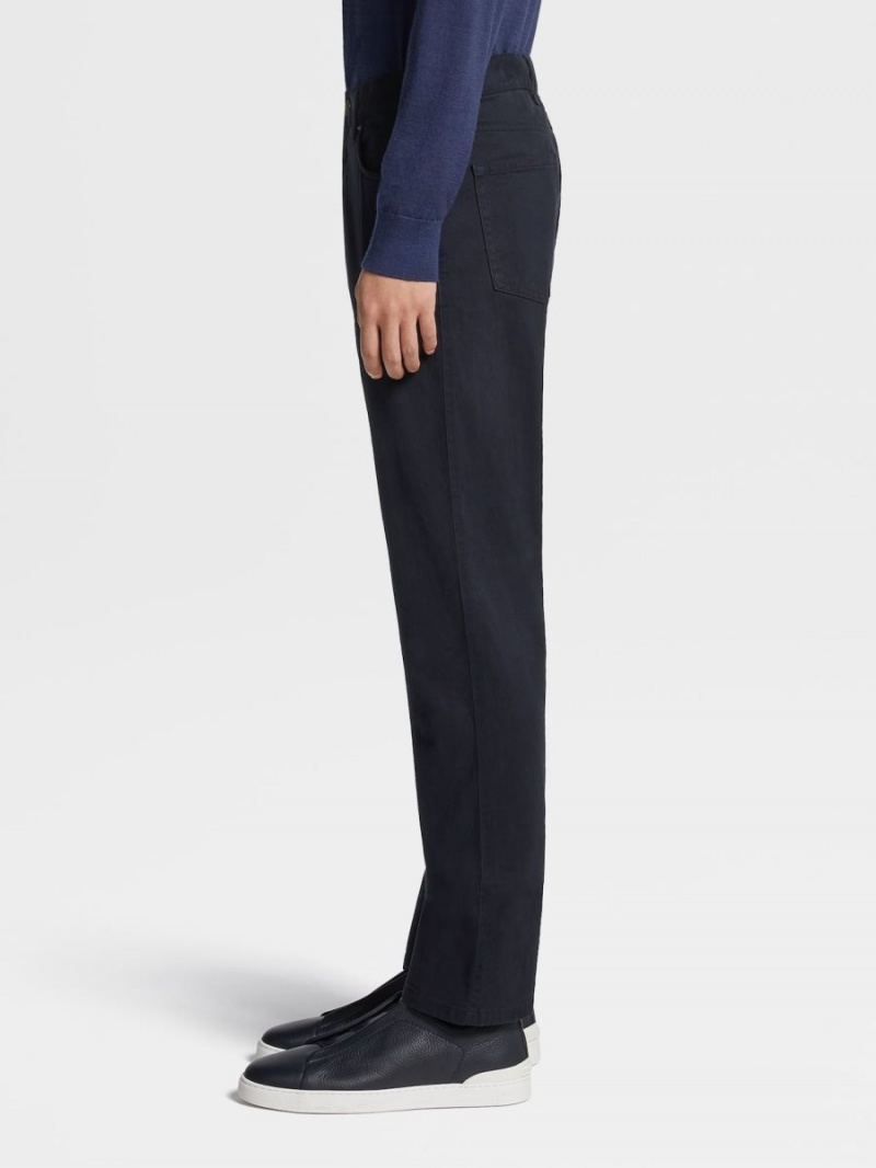 Navy Blue Zegna Stretch Cotton Roccia Jeans | EZTFBOA-54