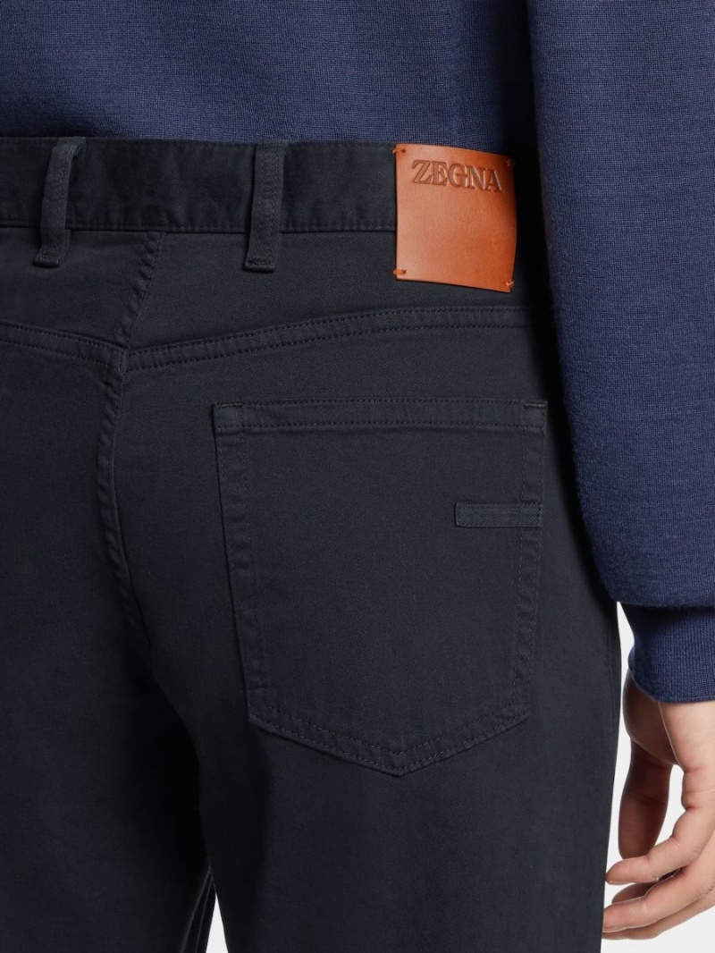 Navy Blue Zegna Stretch Cotton Roccia Jeans | EZTFBOA-54