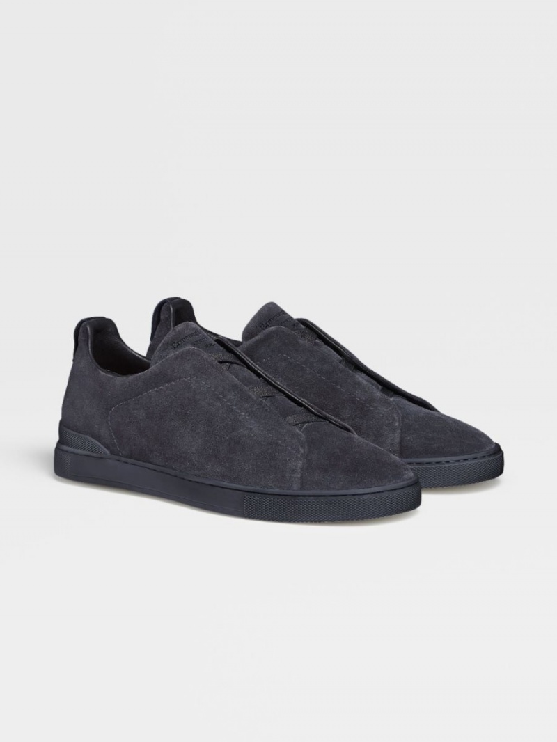 Navy Blue Zegna Suede Triple Stitch Sneakers | XMJAFQP-98
