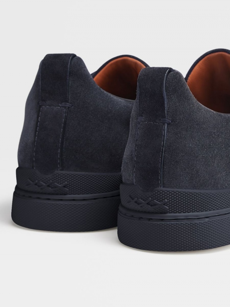 Navy Blue Zegna Suede Triple Stitch Sneakers | XMJAFQP-98