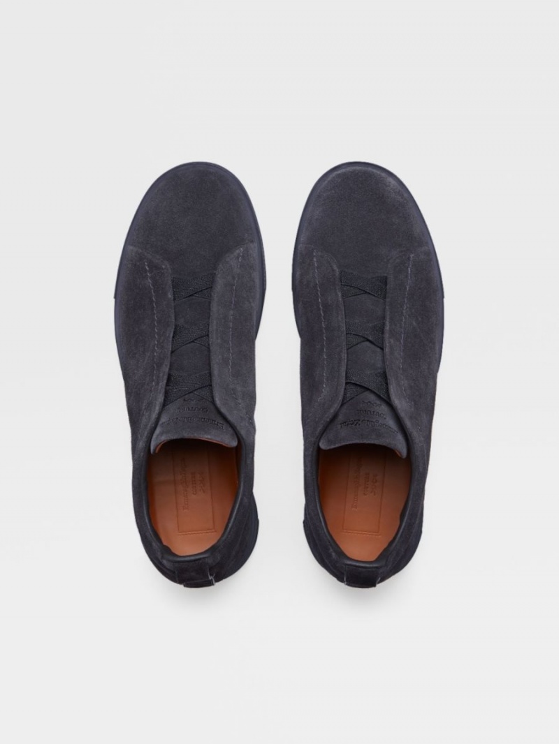 Navy Blue Zegna Suede Triple Stitch Sneakers | XMJAFQP-98