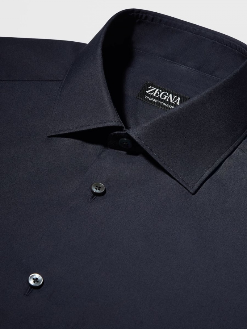 Navy Blue Zegna Trofeo Comfort Cotton Shirt | RZUAYCK-40