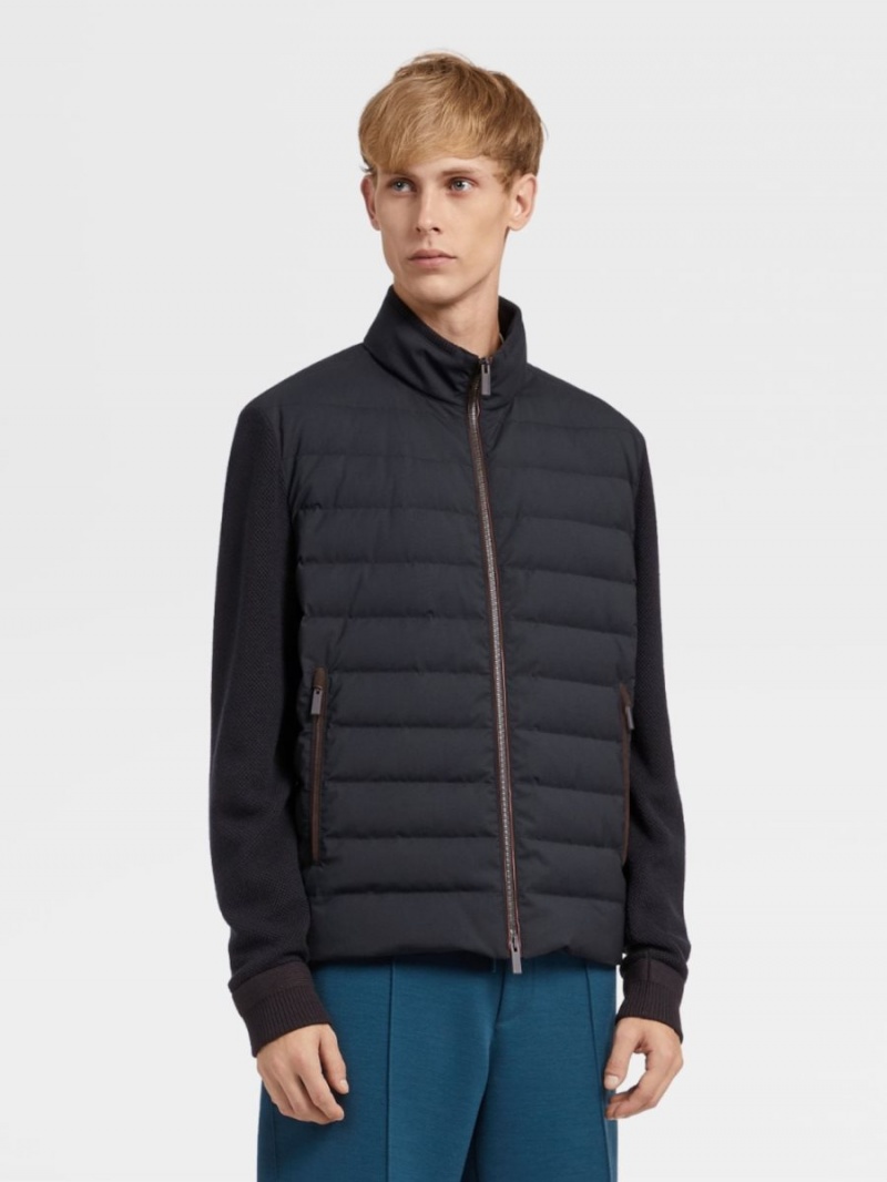 Navy Blue Zegna Trofeo Elements Wool And Cotton Hybrid Short Jacket | ZBLSECR-04
