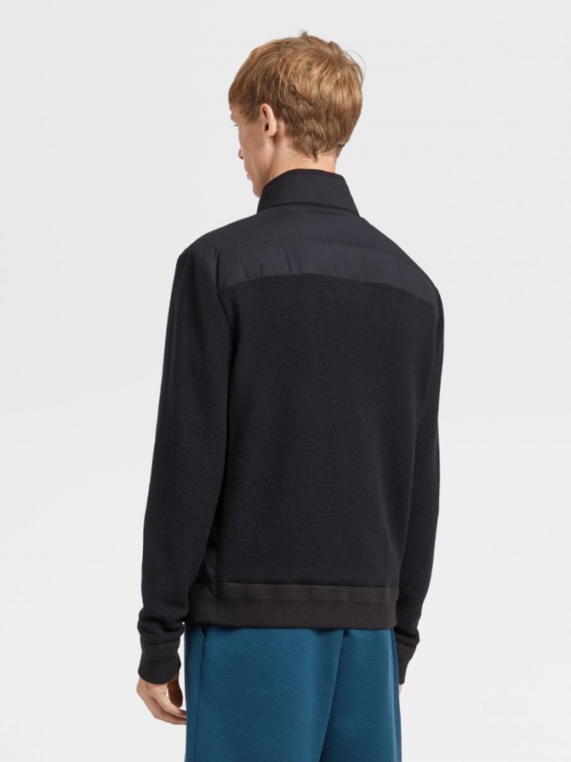 Navy Blue Zegna Trofeo Elements Wool And Cotton Hybrid Short Jacket | ZBLSECR-04